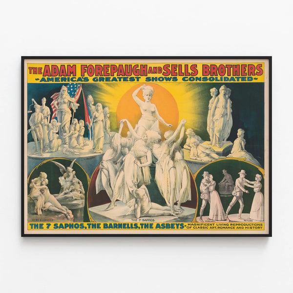 Vintage poster The Adam Forepaugh and Sells Brothers - Retro wall decor — framed artwork on a wall