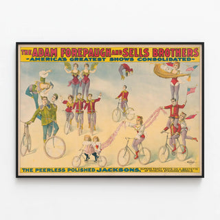 Vintage Circus Poster Adam Forepaugh and Sells Brothers — framed artwork on a wall
