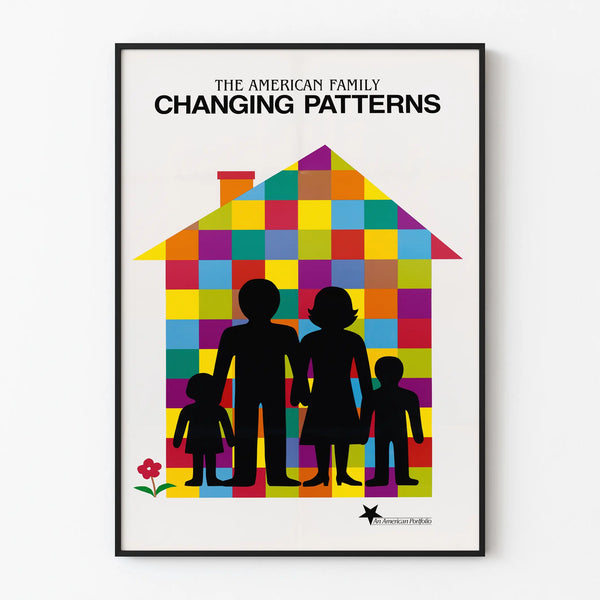 Decorative Poster of American Family and Colorful House