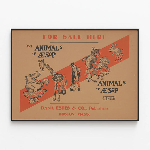 Vintage Poster The Animals of Aesop - Retro Decorative Illustration — framed artwork on a wall