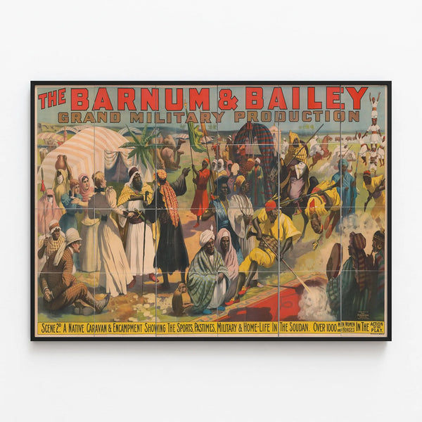 Vintage poster Barnum & Bailey Grand Military Production - Exotic wall decor — framed artwork on a wall