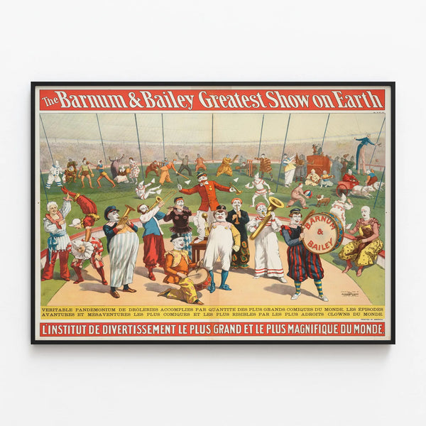 Vintage Barnum & Bailey Poster - Circus and Clowns Wall Decoration — framed artwork on a wall
