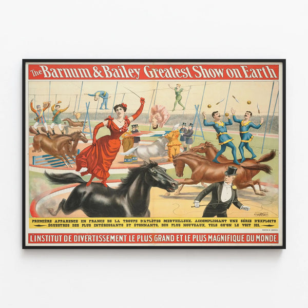 Vintage poster Barnum & Bailey Greatest Show on Earth - Circus equestrian wall decoration — framed artwork on a wall
