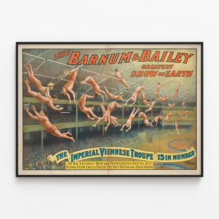 Vintage Barnum & Bailey Poster - Viennese Aerial Troupe — framed artwork on a wall