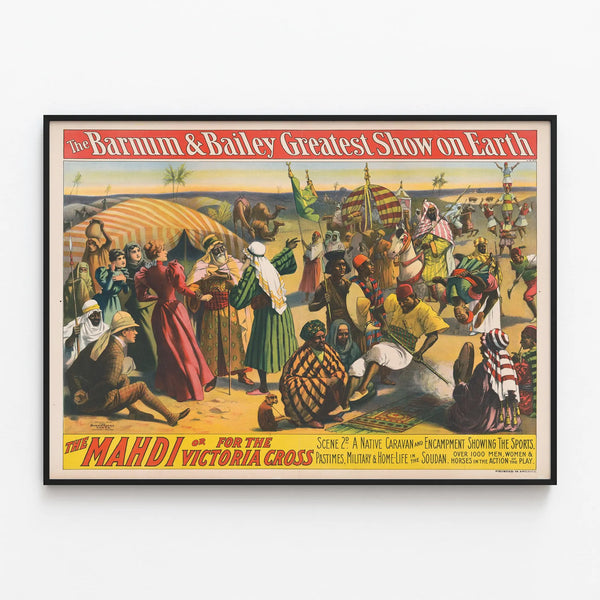 Vintage Poster Barnum & Bailey The Mahdi Victoria Cross — framed artwork on a wall