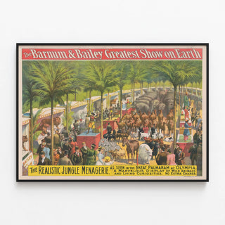 Vintage Barnum & Bailey Menagerie Jungle Realistic Poster — framed artwork on a wall