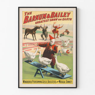 Vintage poster of Barnum & Bailey Circus with clown and trained animals