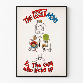 Vintage poster The Best Man - Humorous illustration and antique buttons