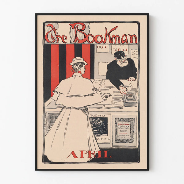Vintage poster The Bookman April for literary wall decoration