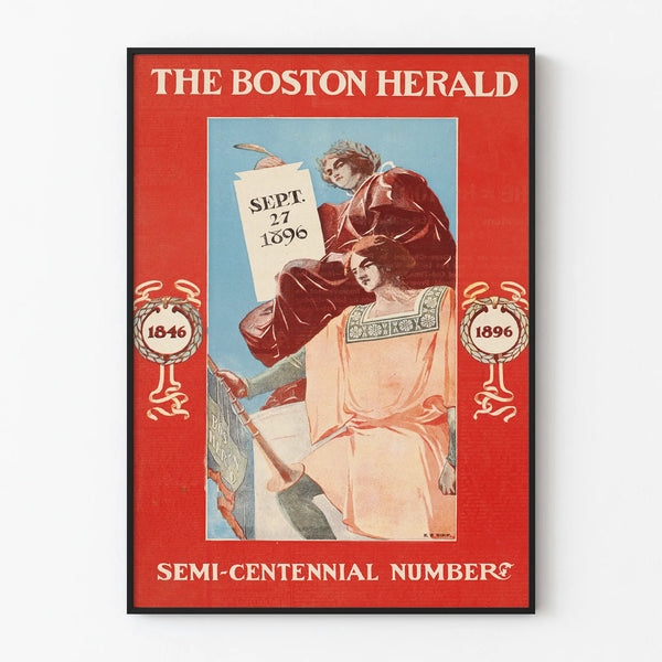 Vintage Boston Herald poster semi-centennial 1896 wall decoration