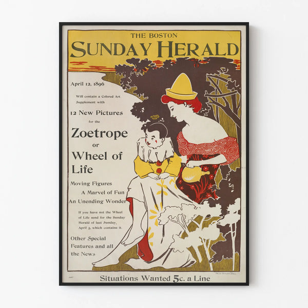 Vintage poster The Boston Sunday Herald 1896 wall decoration