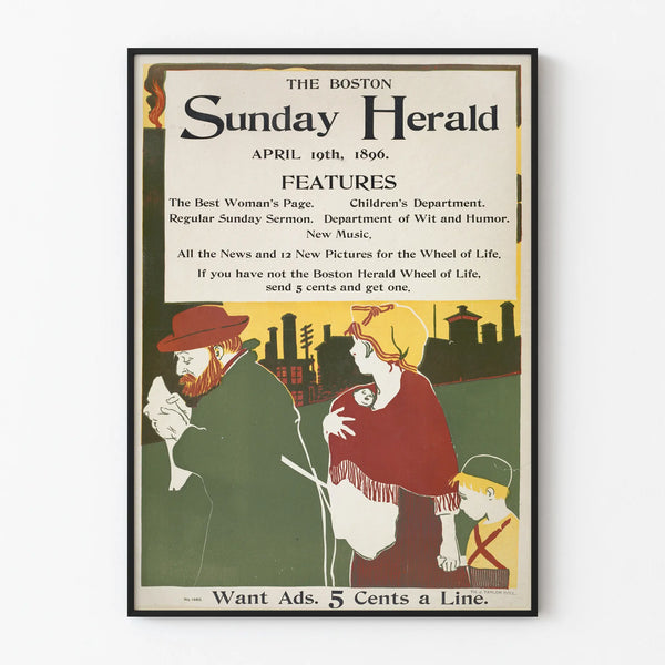 Vintage Boston Sunday Herald 1896 poster wall decoration