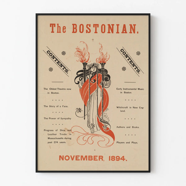Vintage poster The Bostonian November 1894 retro wall decoration