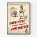 Vintage poster raising awareness about fuel economy