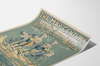 Vintage poster of a bicycle journey across Asia