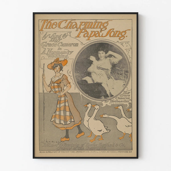 Vintage poster The Charming Papa Song with illustration and photograph from the 1900s