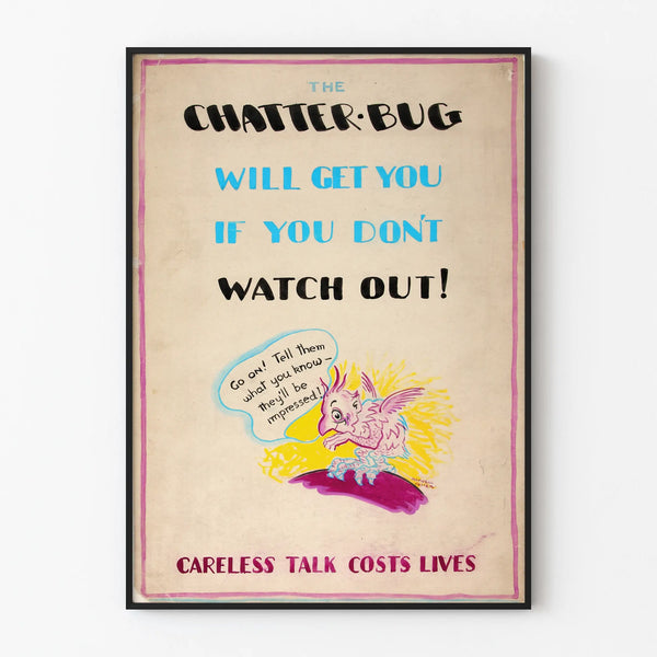 Vintage prevention poster 'The Chatter Bug' - Retro wall decoration