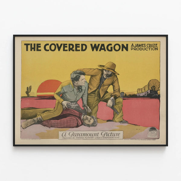 Vintage Poster The Covered Wagon Wall Decoration Western — framed artwork on a wall