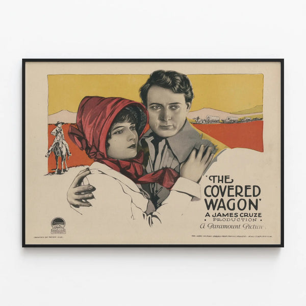 Vintage Poster The Covered Wagon Wall Decoration Cinema Western — framed artwork on a wall