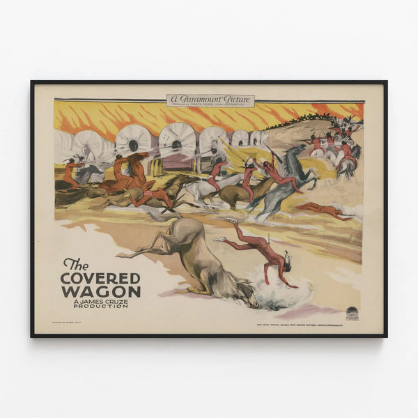 Vintage decorative poster The Covered Wagon — framed artwork on a wall