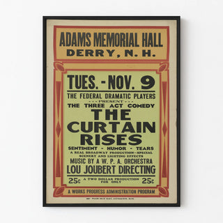 Vintage theater poster The Curtain Rises - Adams Memorial Hall Derry