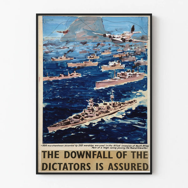 Vintage military poster of Allied naval convoy in the Mediterranean