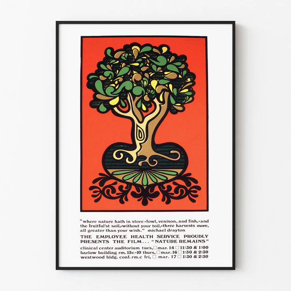 Vintage stylized tree poster on red background for wall decoration