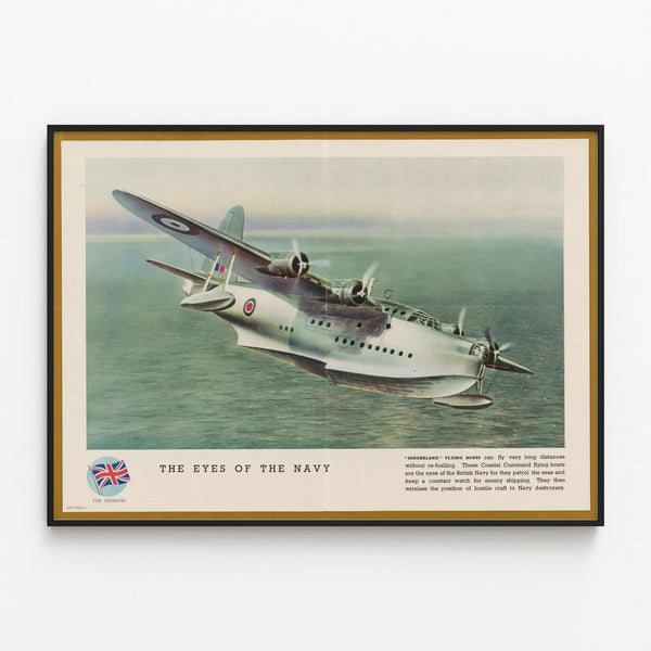 Vintage Sunderland Airplane Poster - Eyes of the Navy — framed artwork on a wall