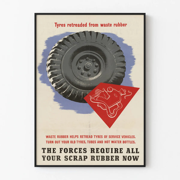 Vintage poster of rubber recycling and tire retreading