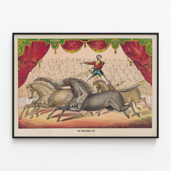 Vintage poster « The Four-Horse Act » – Circus and horse wall decoration — framed artwork on a wall