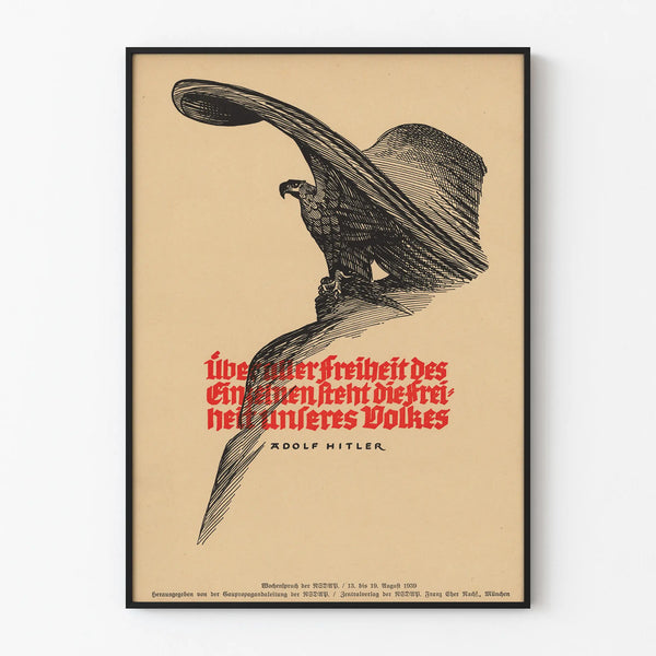 Vintage poster of a black eagle and a quote in German