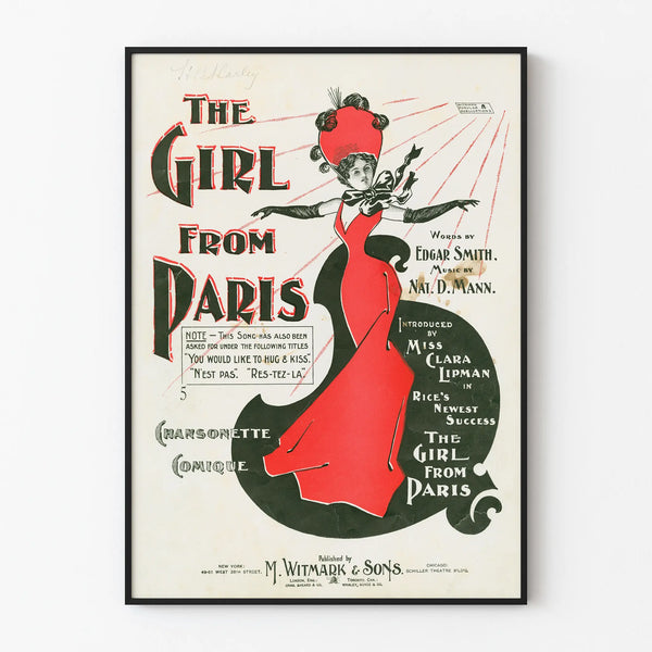 Vintage poster The Girl from Paris in red and black