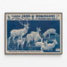 Vintage poster of Cirque John Robinson featuring a troupe of white antelopes and stags — framed artwork on a wall