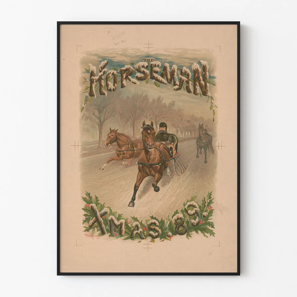 Vintage poster 'The Horseman for Xmas 89' as wall decoration