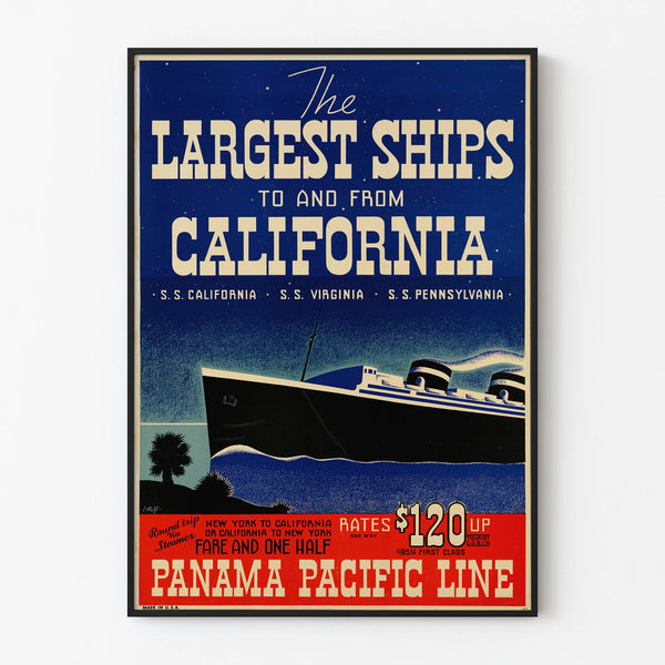Vintage poster of Panama Pacific Line ships for maritime wall decoration
