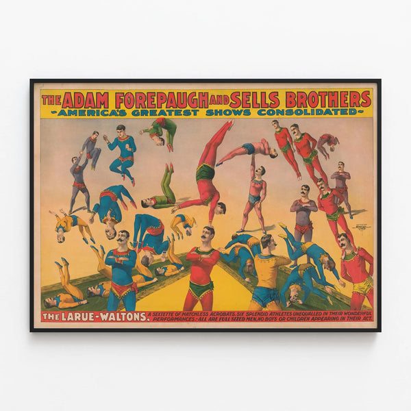 Vintage Poster of Acrobats LaRue-Waltons - Circus Wall Decoration — framed artwork on a wall