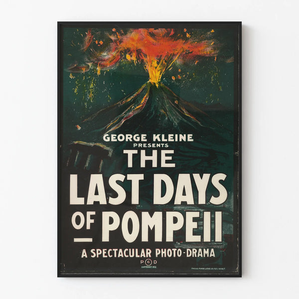 Vintage poster of Mount Vesuvius Pompeii with a dramatic eruption