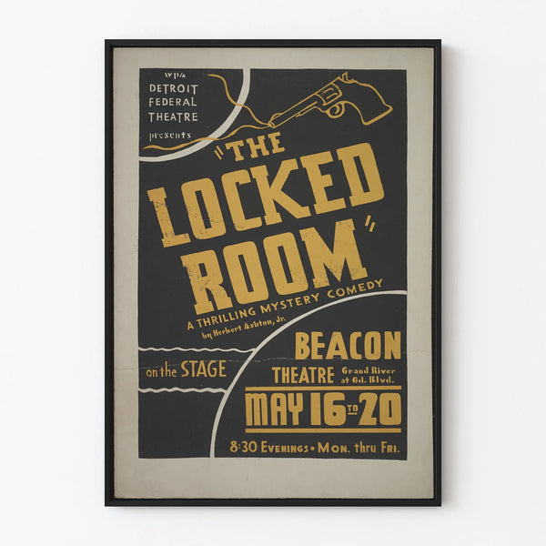 Vintage theater poster The Locked Room - Dramatic wall decoration