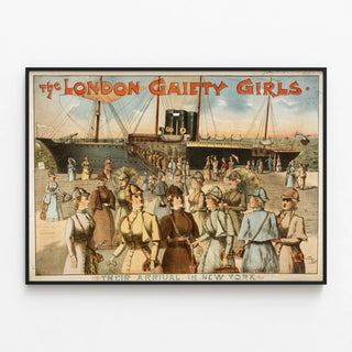 Vintage poster The London Gaiety Girls - arrival in New York — framed artwork on a wall