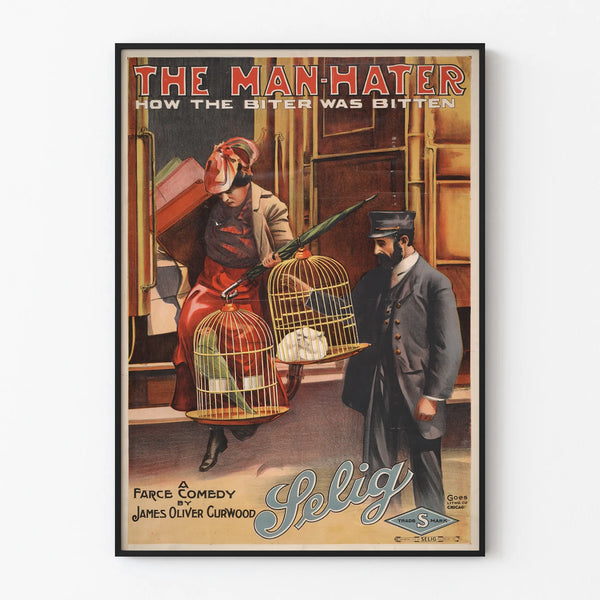 Decorative vintage poster The Man-Hater, comedy farce by James Oliver Curwood