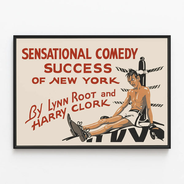 Vintage Poster Sensational Comedy Success of New York - Retro Wall Decoration — framed artwork on a wall
