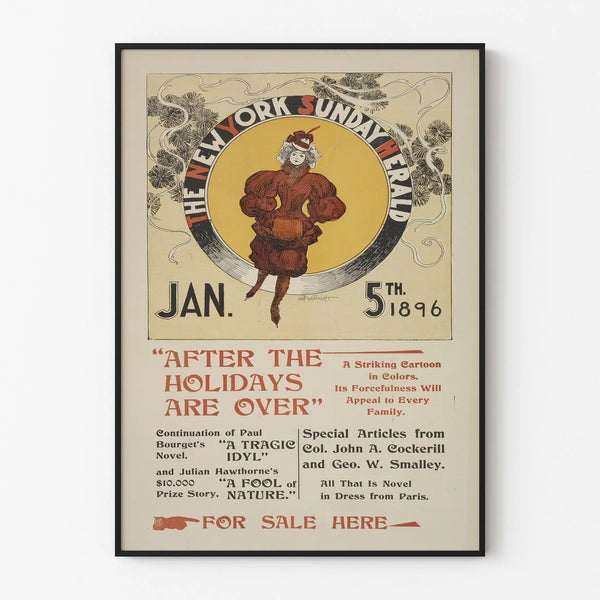 Vintage poster The New York Sunday Herald January 1896 for wall decoration