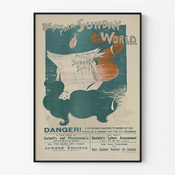 Vintage New York Sunday World 1895 Poster for Wall Decoration