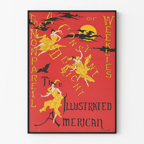Vintage Red and Yellow Poster with Dancers for Wall Decoration