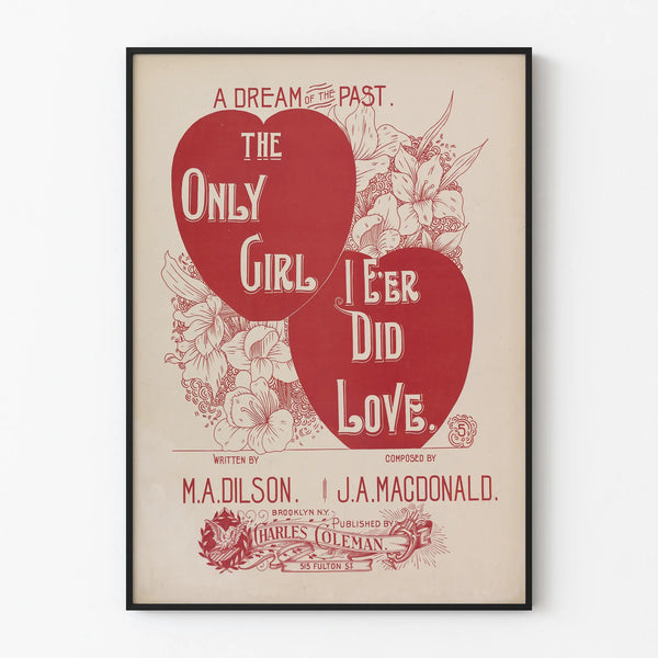 Vintage wall poster 'The Only Girl I Ever Did Love' in retro romantic style