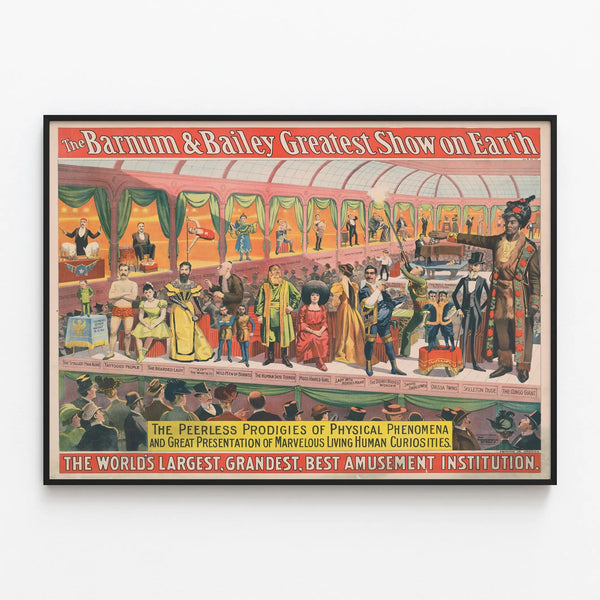 Vintage Poster Barnum & Bailey The Peerless Prodigies - Retro Wall Decoration — framed artwork on a wall