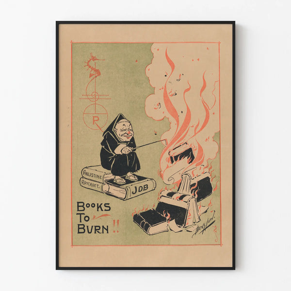 Vintage poster 'Books To Burn' - Dark humor illustration
