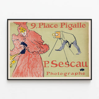 Vintage poster of Place Pigalle Photographer P. Sescau — framed artwork on a wall
