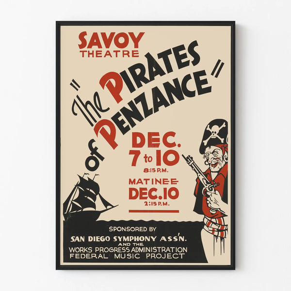 Vintage poster of The Pirates of Penzance for theatrical wall decoration