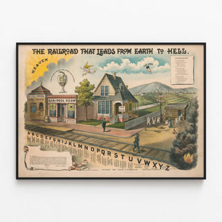 Vintage Poster The Railroad That Leads From Earth to Hell — framed artwork on a wall